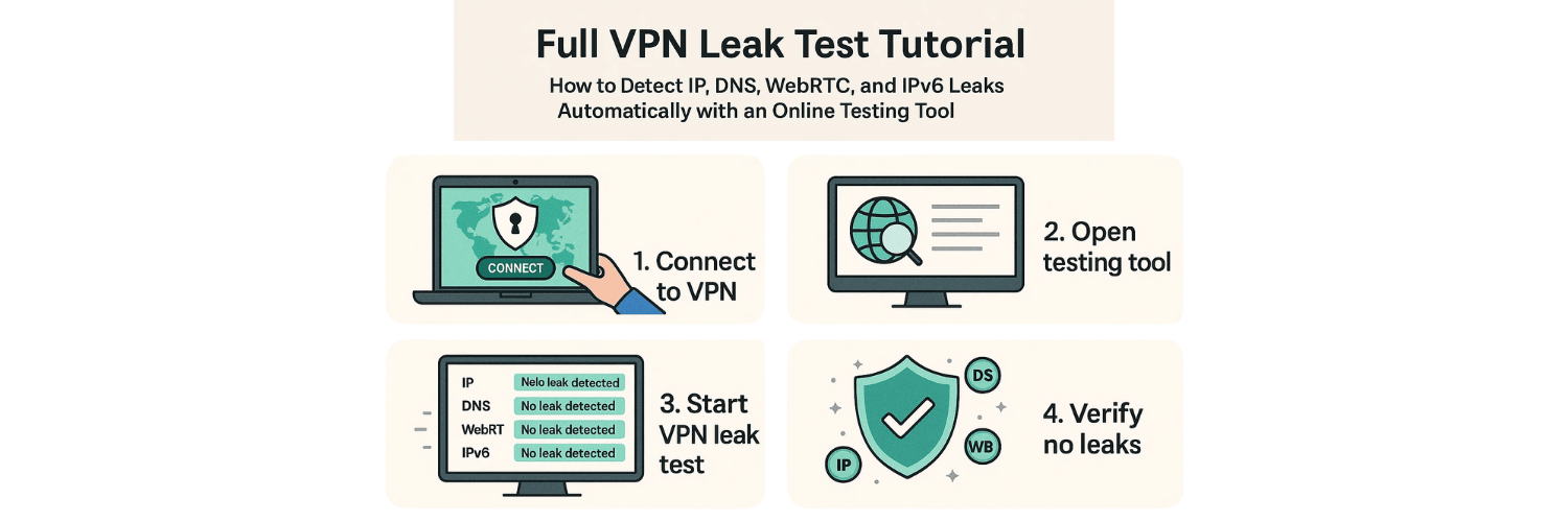 Full VPN Leak Test Tutorial: How to Detect IP, DNS, WebRTC, and IPv6 Leaks Automatically with an Online Testing Tool